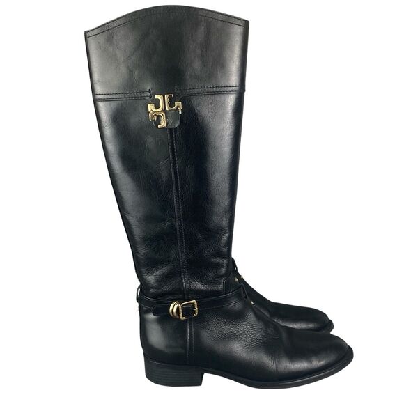 Tory Burch The Eloise Tall Boots Womens 8.5 Black Full Zip Leather Riding Boots - Picture 1 of 16